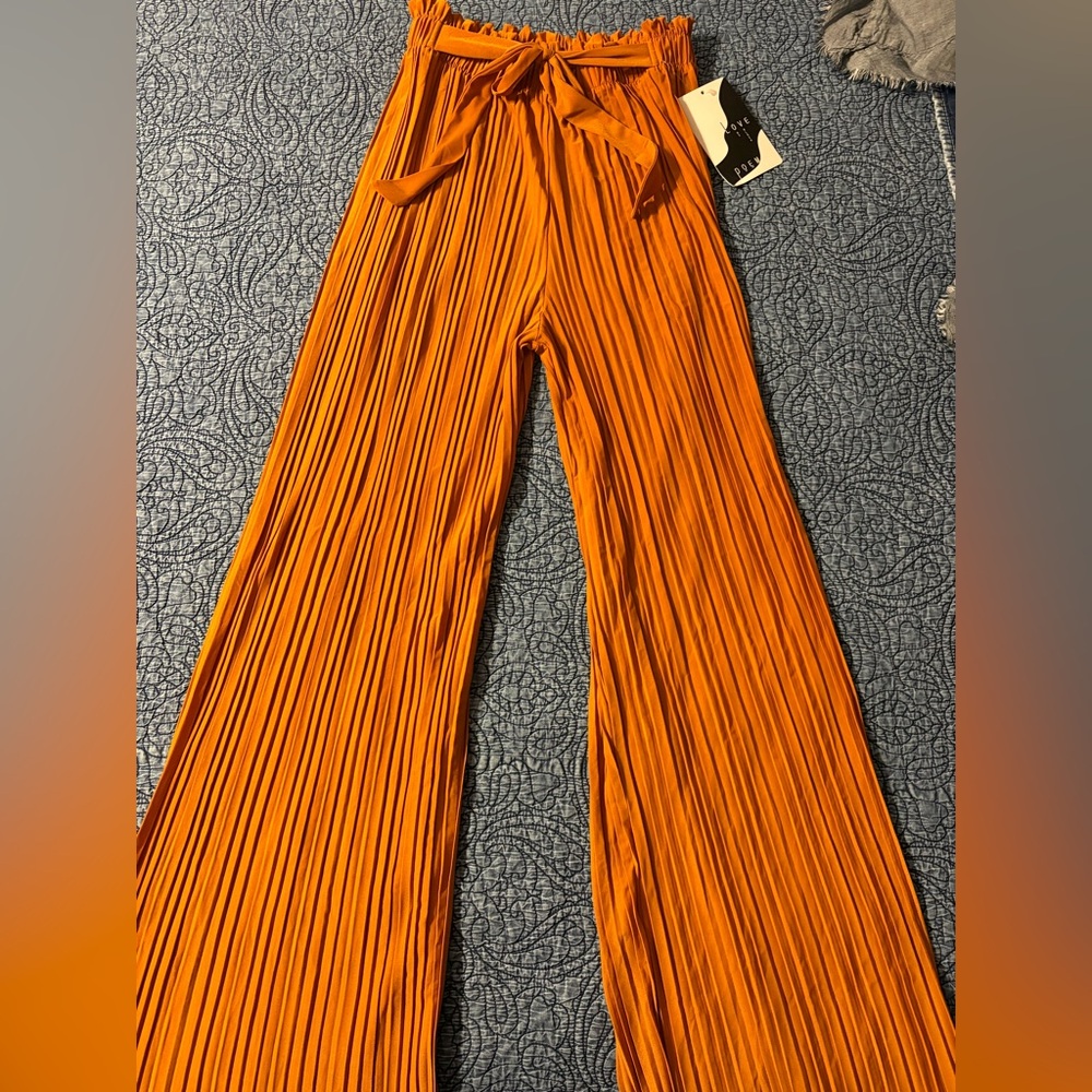 Orange Pleated Women's Pants